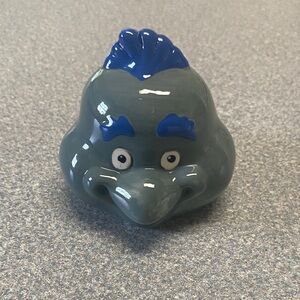 Gray and Blue Ceramic Bird Mascot Coin Bank Figurine